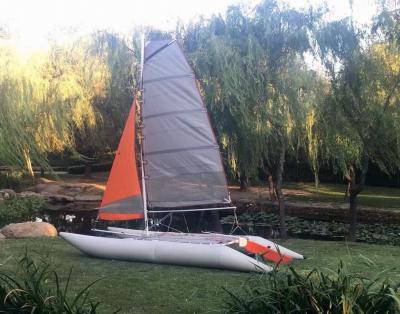 Two Sails Custom Pontoon Boats For Enjoy , 450 Cm Portable Catamaran Sailboat