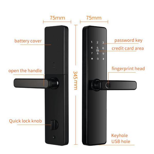 S819 Serrure de porte intelligente numérique pour la maison, compatible WiFi, Tuya TTlock & Empreinte digitale avec mot de passe, carte-clé et serrure