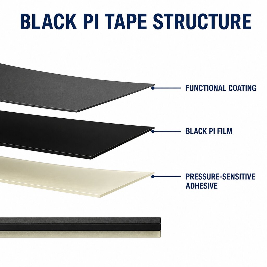 Black Polyimide Tape (Black PI Tape / Black Insulation Tape) – Silicone or Acrylic Adhesive for Electrical Insulation, with Light-Blocking Versions for Cameras and Displays