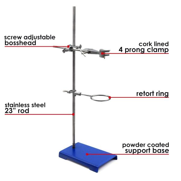 Chemical Resistant Steel Ring Stand Set - Lab Stand Support With Clamp - 8 Inch X 5 Inch Base, 24 Inch Rod
