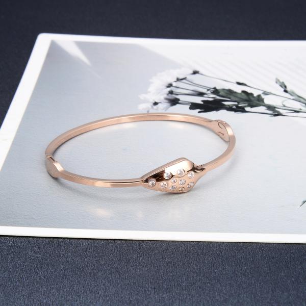 Stainless Steel 10 Grain Diamond Encrusted Bracelet 18k Rose Gold Bangle