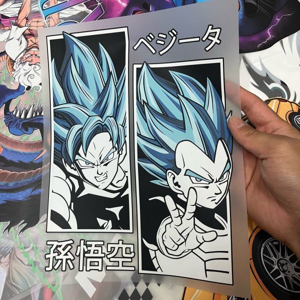 Dragon Ball Super Goku & Vegeta Eco DTF Transfer – Waterproof Washable PET Film Heat Transfer Vinyl, Private Label Custom For Flat Irons