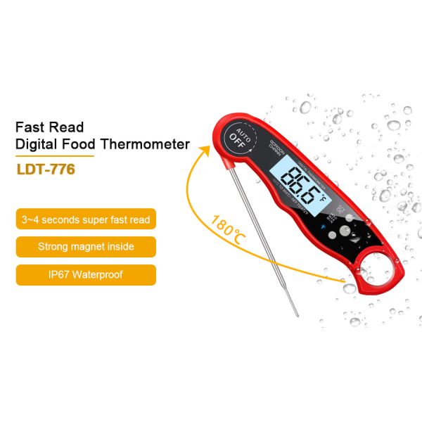 Steak Instant Read Thermometer Oldable Probe Power Saving With Backlight