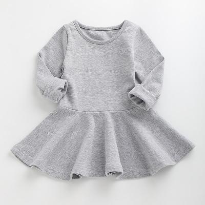 Vestido longo enrugado da cor sólida da luva das meninas da roupa do vestido de S da mola e do Autumn Children '