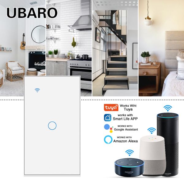 US Standard 2Gang Tuya App Remote Voice Control Smart WIFI Switch With Tempered Glass Panel Led Indicator