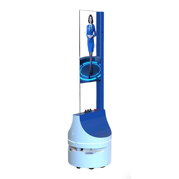 30 Inch Smart Mobile Advertising Robot with Transparent OLED Interactive Display for Shopping Malls