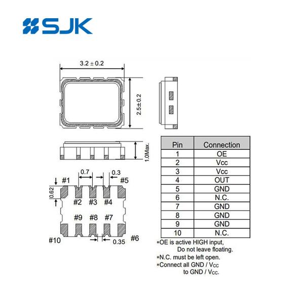 3225 10PADS 32.768KHz TCXO Avec CMOS de 1,5 à 5,5 V ± 8 ppm-40 ~ + 105 °C
