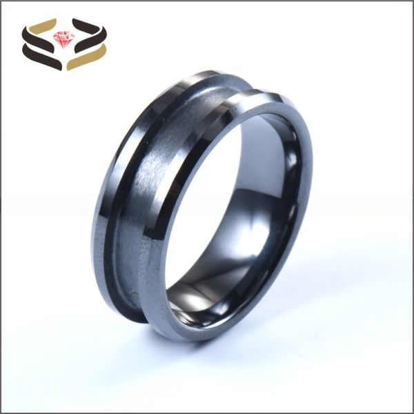Anillos de cerámica para bodas negros para hombre y mujer, 4 mm, 6 mm y 8 mm, con incrustación personalizable