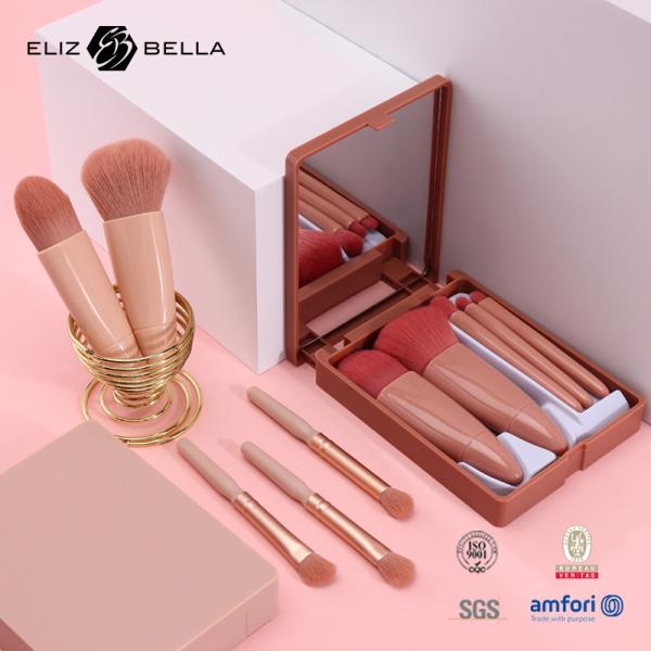 5pcs Kit de escova de maquiagem de viagem Manilha curta Acessórios cosméticos com espelho