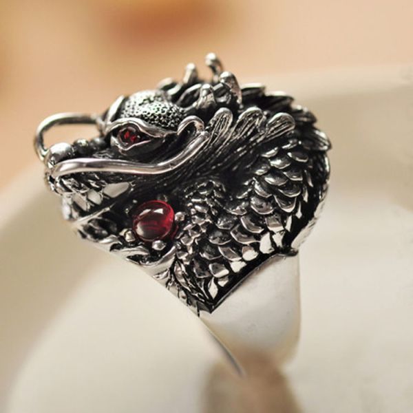 Men's Thailand Sterling Silver Dragon Ring Vintage Jewelry (R121405)