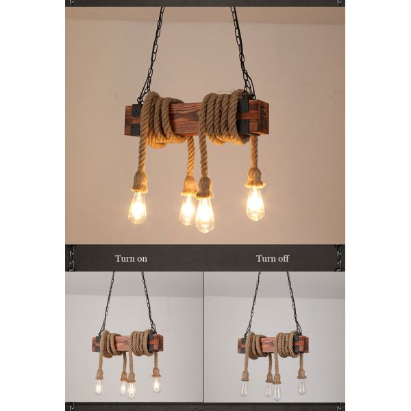 Vintage Loft Industrial Wooden Chandelier Restaurant Lighting Lamp Bar Coffee Bar  Rope Chandelier(WH-VP-219)
