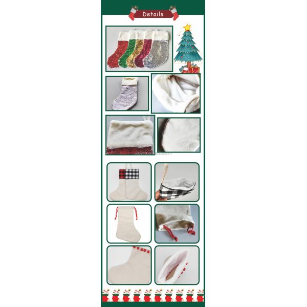 Sublimation Holiday Socks Blank for Christmas Gift Panel High Quality Cotton Socks for Children DIY Printed Customize Santa Sock