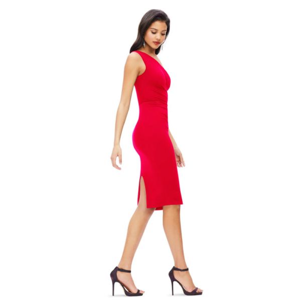Sexy One-shoulder Short Black Evening Dress Sheath Ruffles Knee-length Custom-made Size Manufacturer Sleeveless
