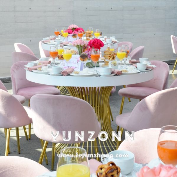 Luxury Modern Silla Rosa Wedding Chair Elegant Candy Color Fabric Design with Gold Metal Leg for Outdoor Hotel Use