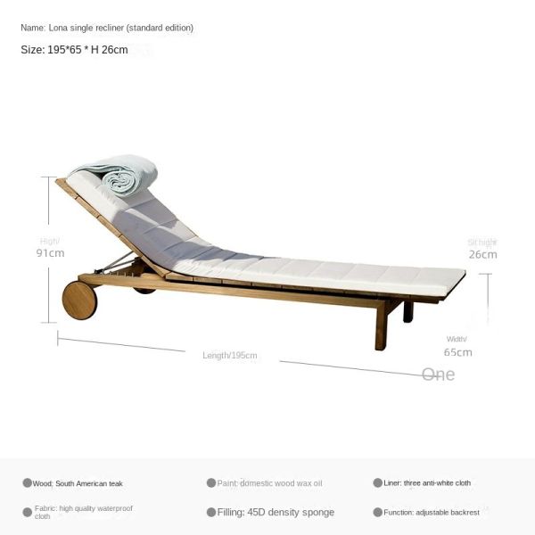 Customized Luxury Pool Teak Wood Lounge Chair With Wheels Lesiure Bed