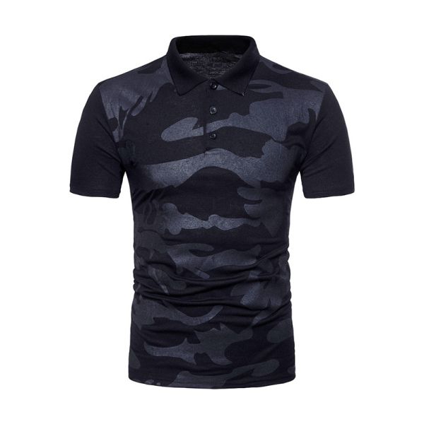 Camo Print Patchwork Lapel OEM T Shirts 270gsm Spring Summer Polo Outfit Men