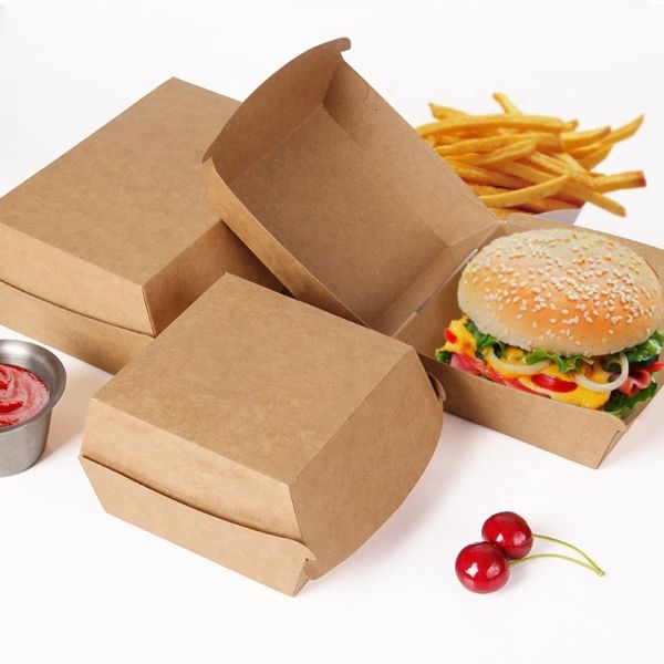 120x120mm PLA Lined Kraft Paper Burger Box Paperboard Grease Resistant Packaging