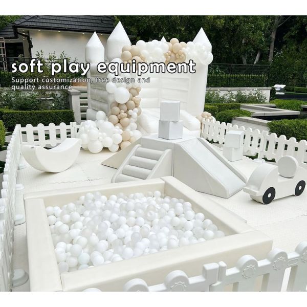 Allowable Passenger 5-10 Kids White Playground Equipment Inflatable Soft Play Ball Pool Pit with Slide