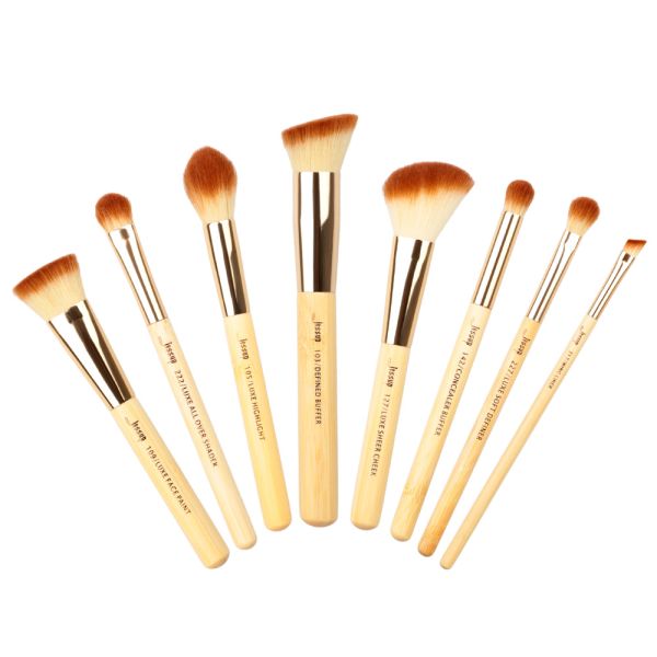 Jessup 8pcs Bamboo Makeup Brushes Set Premium Synthetic Hair