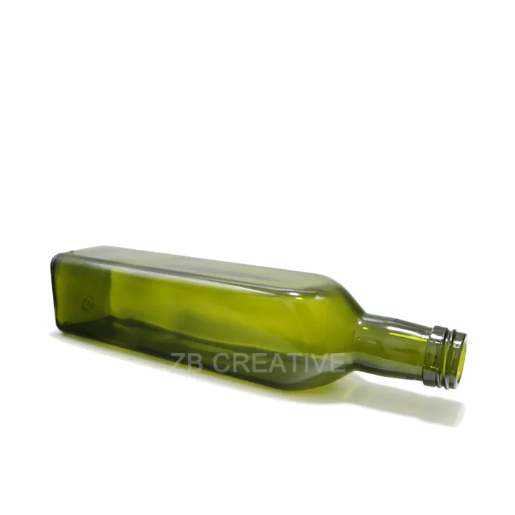 Antique Green Flint Marasca Glass Square Bottle 500ml Screw Cap Olive Oil 390g 6420S