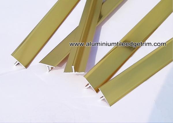 OEM Aluminium Tile Edge Trim  , T20 Shiny Translucent Gold T Shaped Aluminium Splint For Backwall Tile Edge