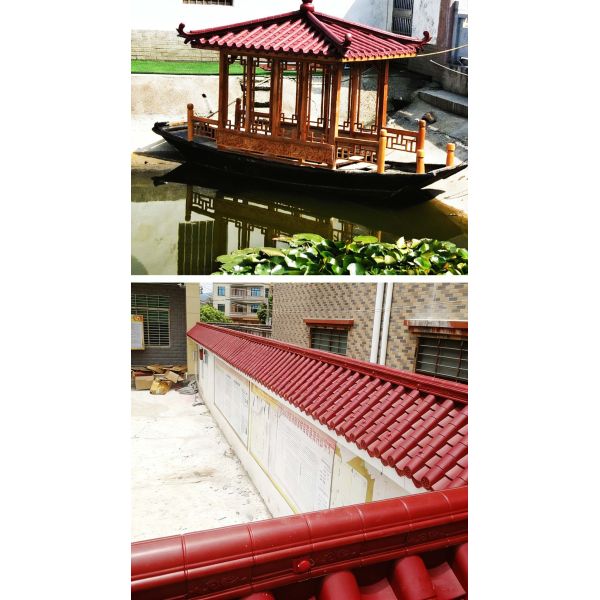 Red Plastic Roof Tile with Traditional Chinese Pottery or Clay Roof Tiles Appearance Interlocking Tiles Easy DIY