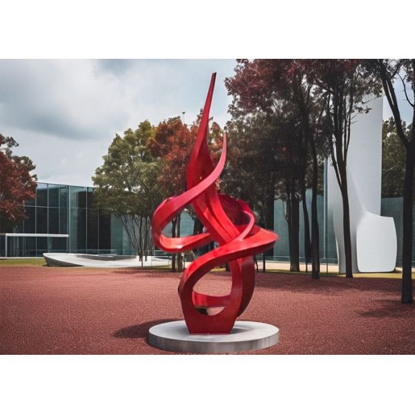 Modern Outdoor Stainless Steel Flame Sculpture Custom Large Painted Metal Art