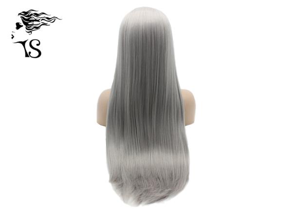 26 Inch Gray Long Straight Synthetic Lace Front Wigs For Black / White Women