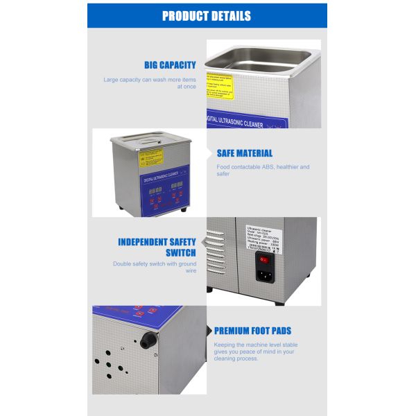 Цифровая ультразвуковая очистка 40 кГц Электрическая 2L Ультразвуковая инжекторная очистка