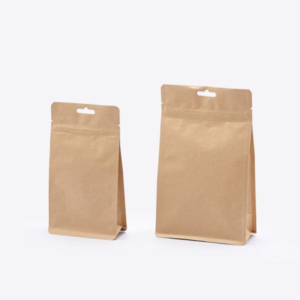 Dried Food Brown Kraft Paper Bags Food Grade Stand Up With Hole Handle