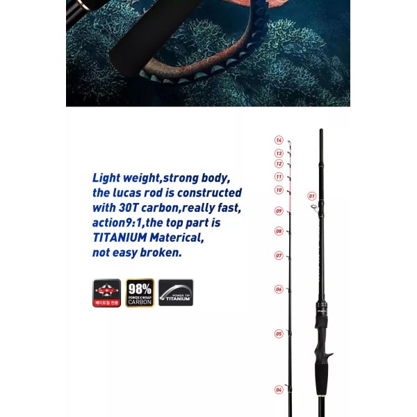 Lucas Power Fishing Tackle Set Titanium Tip 180cm Octopus Casting Saltwater Boat Rods