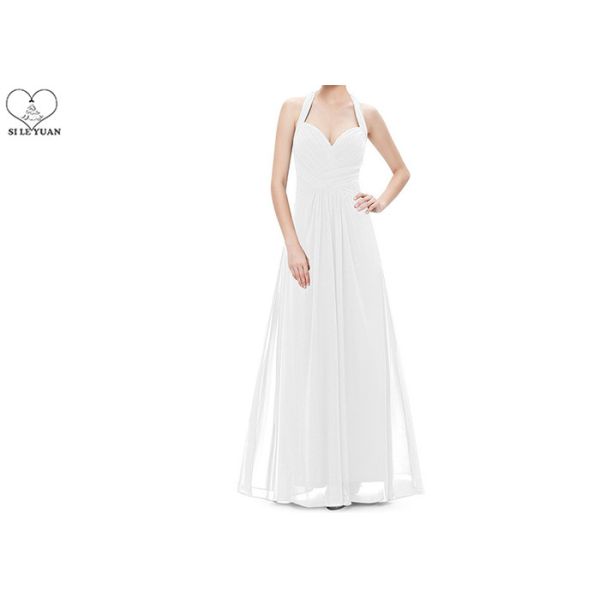 Hanging Neck Wedding Bridesmaid Dresses , Colorful Chiffon Pleated Ball Gown