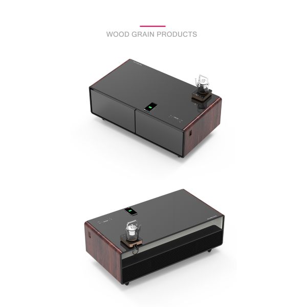 Hotel Fridge Wine Cooler with Music Speaker and Wireless Charging in Black Wood Grain