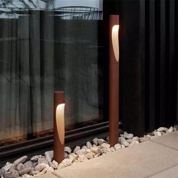Outdoor Cylinder Led Solar Rust Metal Corten Garden Bollard Light Boxes