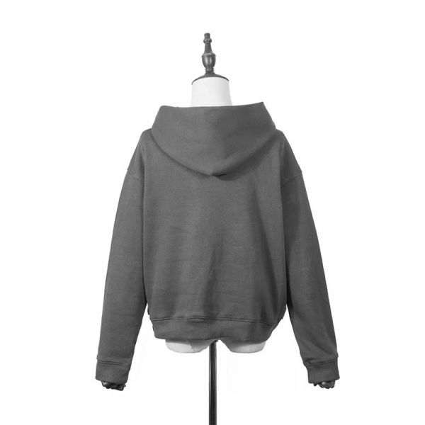 Plaid Slolid Grey Color Woman Oversize Hoodie Cropped for Autumn