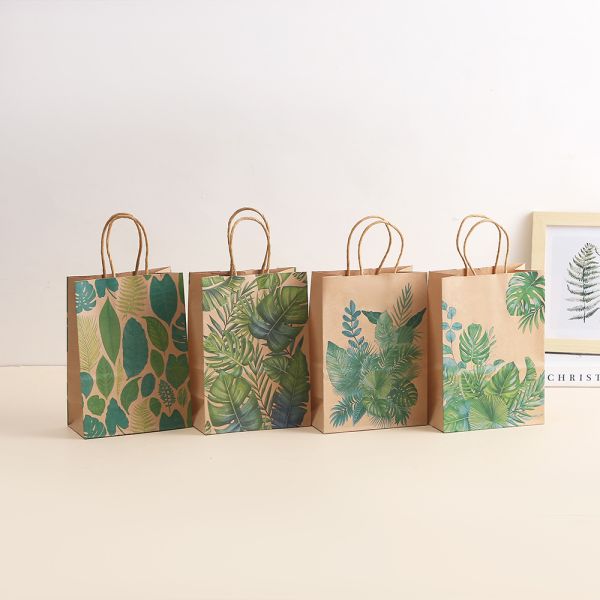 Gravnre Printing Green Plant Paper Bag for Food Snacks Packaging Mori Party Gift Bag