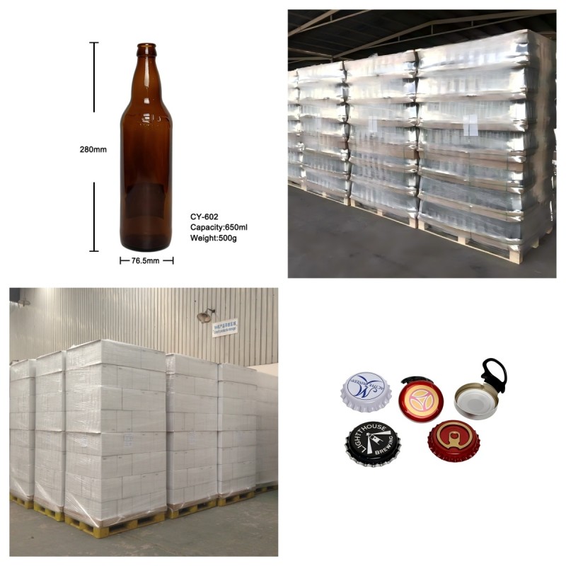 22oz Glass Beer Bottles Crown Cap Craft Brew Container Packaging 500g CY-602