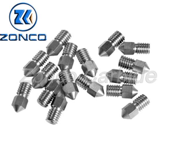 M6 1.75mm 0.4mm Hole Tungsten Carbide Nozzle 3d Printer Wear Resistance