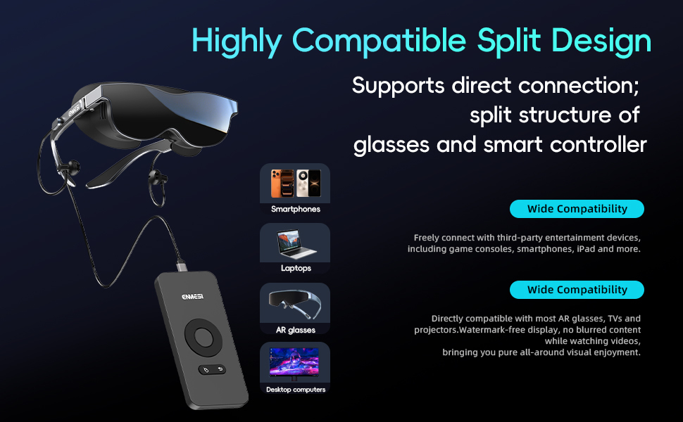 Immersive 1080P Resolution VR Smart Glasses with 70° FOV and USB-C Connectivity Head Mounted Display