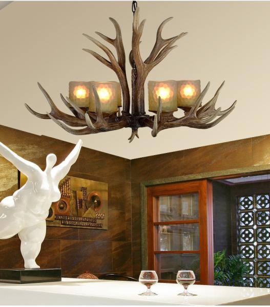 Deer antler candelabra chandelier Lighting with glass lampshade (WH-AC-12)