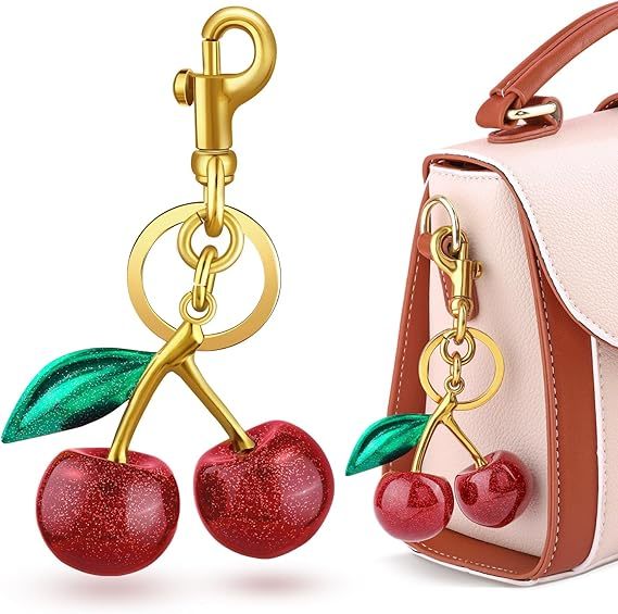 GUGEER Cherry Keychain Bag Charm for Purses–Cute Keyring Accessories for Women, Fashionable Handbag Charms for Car Keys