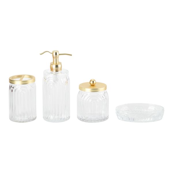 Стеклянные аксессуары для ванной прозрачная ребра вертикальная полоска роскошная бутылка лосьона с золотым насосом