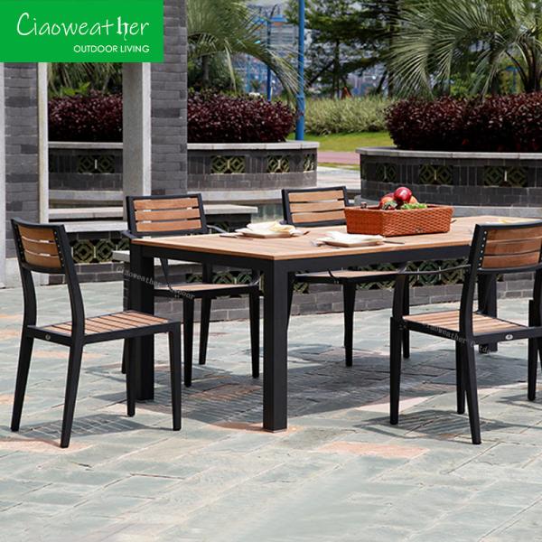 Outdoor Furniture Modern Teak Wood Dining Table And Chair Set Aluminum Patio Garden Set for Courtyard Design Style Modern