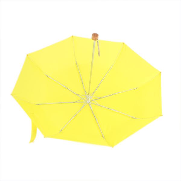 Wooden Handle Three Fold Umbrella Yellow Aluminum Shaft Lightweight Durable