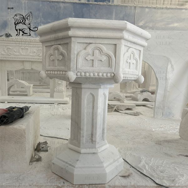 Marble Church Baptismal Font Stone Holy Water Font Hand Carved Chancel Religious Customized