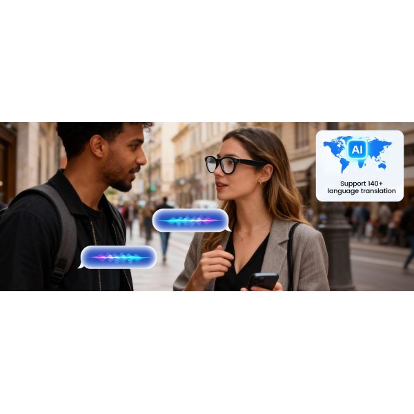 AI Smart Glasses With 8MP Camera, Real-Time Translation, 4K Video & Dual Microphone Noise Cancellation, Voice Assistant, For Travel, Vlogging, Meetings