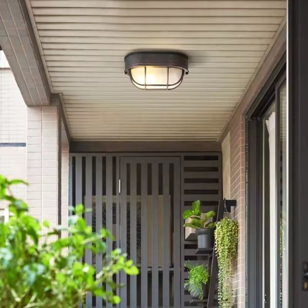 IP44 LED Outdoor Wall Mounted Surface Mounted Caged Round Bulkhead Light with AC Power Supply