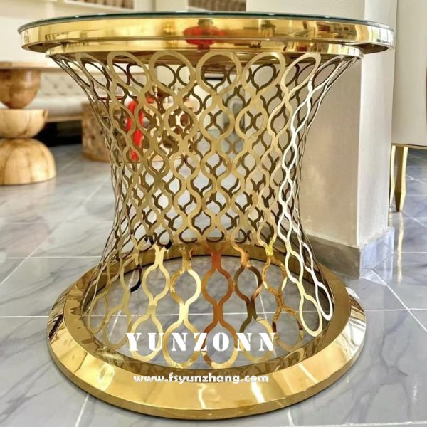 Deluxe Hotel Furniture Round Circle Mirror Glass Stainless Steel Modern Dining Tables Set