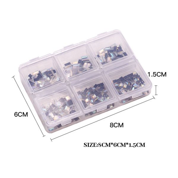 Nail SPA 6 Grid Mix Flat Bottomed Glass Shaped Drill Crystal Multi Shape Glass Diamonds