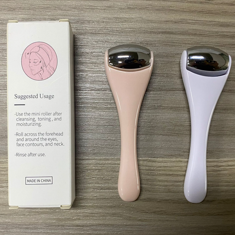 Stainless Steel Handheld Pink Face Ice Roller for Anti-Wrinkle and Eye Relief Massage